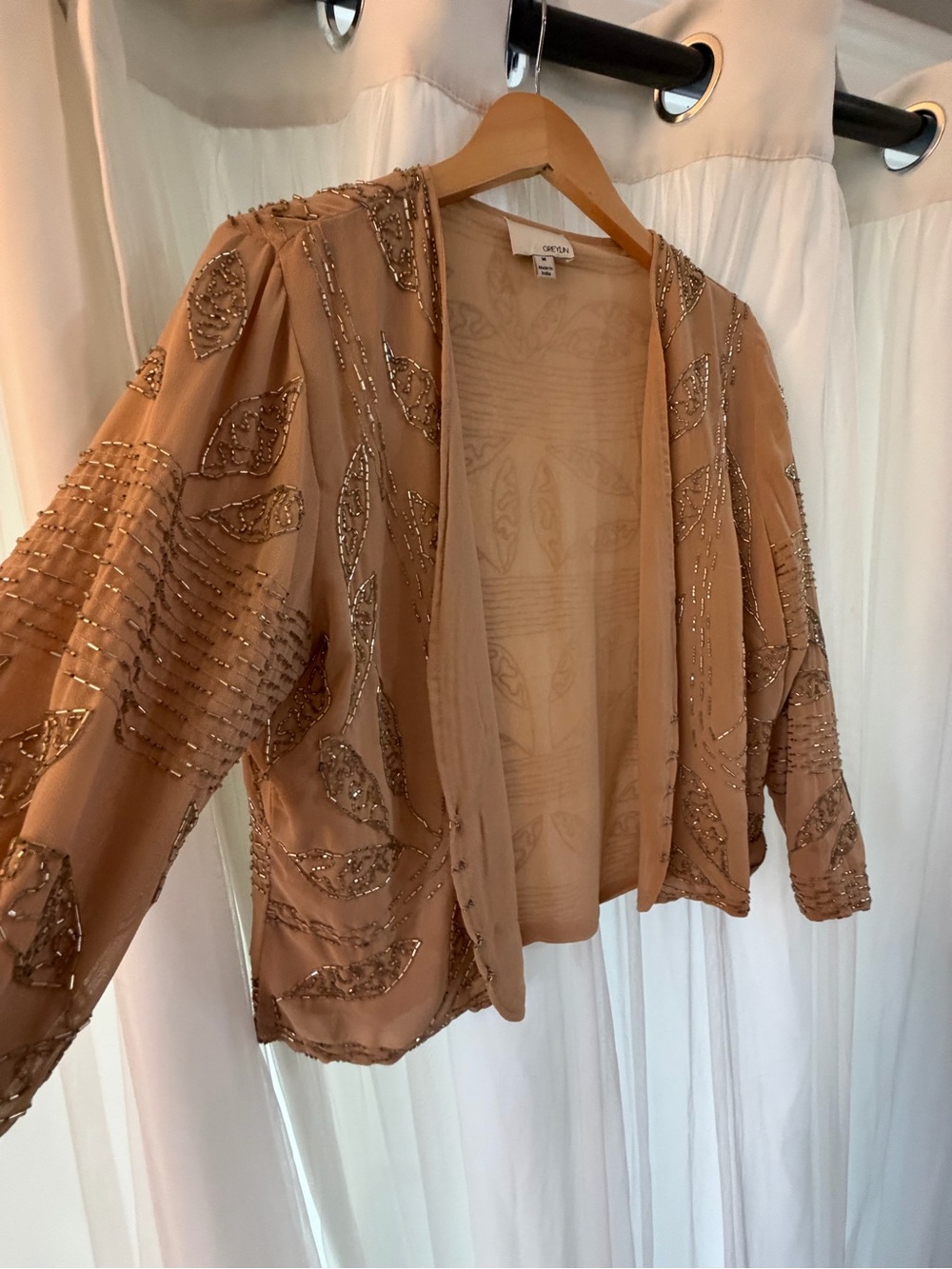 Greylin Beaded Open-Front Tunic Jacket - Tan
